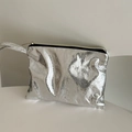 Silver snakeskin pattern makeup bag with a metallic finish and gold zipper closure - Silver Snake Pattern