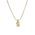 18k gold plated brass snake chain necklace with cubic zirconia letter S pendant - S