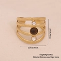 Multi-layer gold stainless steel ring featuring natural tiger eye stone and zircons - 4-Layer Hollow Tiger Stone Rhinestone Style (3#)