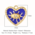 Gouden hart hanger met blauw emaille boze oog en strassteentjes van roestvrij staal - Roestvrij Staal + Emaille + Strass / Blauw Hart Boze Oog