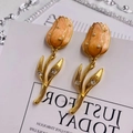 Vintage tulip earrings with apricot enamel and sparkling zircons in a golden finish - 45 Silver Pin-Gold Tulip