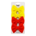 Set of 4 polyester fabric bow hair clips for babies in vibrant red and yellow colors - Yellow/Red