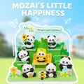 Panda blind box figures set with sunflower and duckling on green display stand - 2645-1 Mo Zai's Little Happiness (Set of 6) / Full Box Set