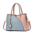 Pink and light blue contrast color large capacity PU leather handbag with butterfly charm - Light Blue Contrast Pink