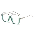 Translucent green oversized aviator glasses with silver double bridge and metal temples - Silver Frame Green Ring Clear Lens C10
