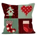 Funda de cojín de lino con diseño patchwork de árboles de Navidad y calcetines festivos - Estilo 3 / 45*45cm (Sin Inserto)