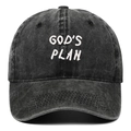 Vintage washed denim baseball cap with white GOD'S PLAN embroidery in dark grey cotton - Black