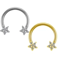 Detail of horseshoe nose rings with silver and gold star-shaped diamond ends - #12 Double Star CZ (Silver Plated)
