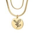 Collier double couche en acier inoxydable doré avec chaîne serpent et pendentif houx - Décembre-Or (Narcisse)