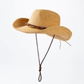 Classic light brown woven straw cowboy hat with dark braided band and chin strap - M / Khaki