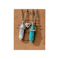 Couples magnetic necklaces with hexagonal stone pendants on a heart-shaped card - White and Teal Blue (N5)