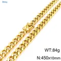 Collar de cadena cubana dorada de 10mm en acero inoxidable con cierre texturizado, 450mm - Dorado 10mm (45cm)