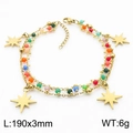Golden double-layer stainless steel bracelet with colorful beads and star charms - Five-pointed Star Pendant Style (KB179933-MW)