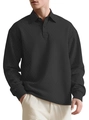 Men's long sleeve black polo shirt with textured geometric jacquard knitting - S / Black