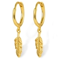 Polierte goldene Feder-Ohrhänger mit eleganten runden Creolen-Verschlüssen für Damen - 925er Silber / Gold