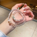 Macro detail of a beaded bracelet featuring grey cat eye stones and white pearls - Natural Grey Cat Eye Stone Pearl Bracelet (With Gift Box)