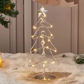 Silver iron LED Christmas tree with crystal pendants on a warm glowing snowy base - Style C Silver + LED Lights