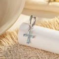 Silver hoop earring featuring a classic cross pendant with light blue gemstone inlay - Cross Pendant (A873-3#) / Light Blue (Single)