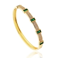 Luxurious gold-plated hinged bangle with rectangular green crystals and pavé cubic zirconia - Green