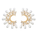Elegant gold half-moon earrings with sparkling rhinestones and teardrop pearl accents - Gold