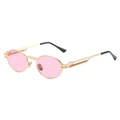 Steampunk round sunglasses with pink lenses and gold metal spring hinge frame - Gold Frame Pink Lens