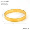 Detailed size chart of 10mm wide 18k gold plated stainless steel flat bangle bracelet - 10mm Width Gold