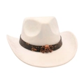 Cream western cowboy hat featuring a vintage bronze skull charm and dark leather band - Beige
