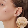 Pendientes trepadores de estrellas doradas con circonitas blancas brillantes - Estilo de Trepador de Oreja con Estrella Dorado (MY31262)