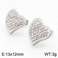 Silver heart stud earrings with sparkling crystals, size 13x12mm and 3g weight - Steel Color Stud Earrings (KE108883-KFC)