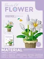 DIY Lily building block set with white petals and brown pot, 260pcs floral brick toy - 7219 Lily Potted / 260pcs/Box