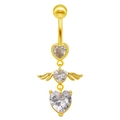Golden heart-shaped zircon navel ring with angel wings design belly piercing jewelry - Gold Heart Wings