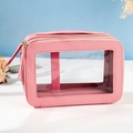 Trousse de toilette rose double couche en cuir PU avec fenêtre transparente et zip - Double Couche / Rose rose