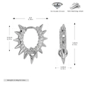 Detailed view of S925 sterling silver spike hoop earrings with 5A zircon and sizing specs - 925 Silver White Gold Plated