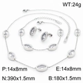 Silver teardrop glass jewelry set including necklace, bracelet and stud earrings - Steel Color Necklace Bracelet Earrings Three Piece Set (KS203405-KLX)
