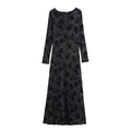 Elegantes schwarzes langärmliges Strick-Maxikleid mit Blumen-Jacquard und Glitzereffekt - XS / Schwarz