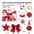 Red and white 18-piece Christmas ball ornament set with stars and bows for holiday tree - 18-piece Stylish Christmas Ball Set (red)