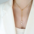 Y-shaped gold necklace with white pearl pendants and adjustable slider bead - Gold Necklace-50+5cm