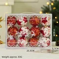 Set de 12 bolas de Navidad rojas con purpurina y copos de nieve en caja de regalo clara - Rojo (Estilo Lentejuelas)