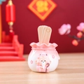 Pink ceramic money bag tray with cartoon deity figure and cherry blossom pattern - 3098 Old Man Under the Moon - Pink / Extra Large Tray Display Series