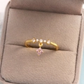 Bague dorée ornée de cinq zircons blancs et d'un pendentif fleur rose à quatre pétales - Or / Style Pendentif Fleur Tombant (Style 43)