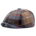 Classico berretto newsboy in misto lana con motivo a quadri marrone e blu da uomo - Regolabile / Cachi