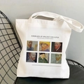 White canvas tote bag featuring six vintage Vincent Van Gogh self-portrait prints - Portraits (STD525-F)