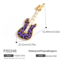 Guitar shaped stainless steel pendant with purple leopard print and zircon stones - Leopard Print Purple Guitar Pendant PJ93248