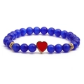 Blue cat-eye stone beaded bracelet with red heart pendant and gold spacer beads - Blue And Red