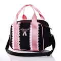 Pink dance embroidery on black girls' ballet backpack with ruffled lace and adjustable straps - Black Handbag-Ruffle Edge