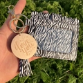 Zebra print PU leather card holder keychain with wooden pendant and stylish tassel - Zebra Print