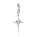 925 sterling silver hoop earrings with heart cross pendant and zircon stone - Cross Heart Style (2724) - Single / Platinum Silver - Moissanite (#5)