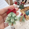 Handmade green Christmas tree brooch with a red bow and gold beads detail - Light Color Christmas Tree Accessory (No Pin) / Approximately 5.8cm In Height