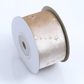 Cinta de terciopelo champán con estrellas doradas enrollada en un carrete blanco - 3.8cm de Ancho * 10 Yardas / Oro Claro