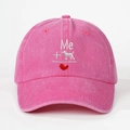 Pink washed denim baseball cap with embroidered Me and dog silhouette graphic - One Size / Rose Red